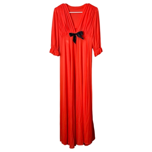 FIGURETTES x VINTAGE 60's red long maxi dressing gown lingerie night gown nylon - Picture 1 of 9